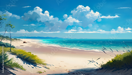Escape to paradise where the sea meets the sky, and you hear is the peaceful rhythm of the waves lapping at the shore. Breathe in fresh ocean air, and feel the sand between your toes, Generative AI 