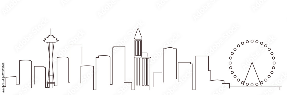 Seattle Dark Line Simple Minimalist Skyline With White Background Seattle Dark Line Simple Minimalist Skyline With White Background
