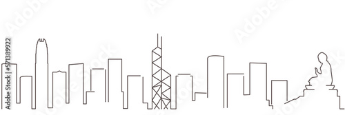 Hong Kong Dark Line Simple Minimalist Skyline With White Background