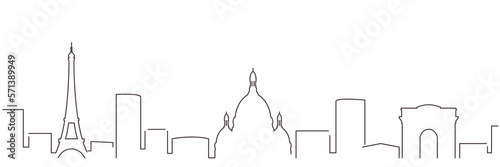 Paris Dark Line Simple Minimalist Skyline With White Background