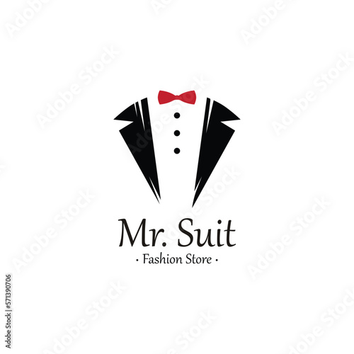 Tuxedo Suit Logo Template with Bow Tie For Men's Fashion.