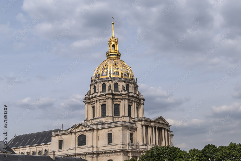 Fragments of Hotel des Invalides (National Residence of Invalids, 1671 - 1676) – now complex of museums and monuments relating to military history of France. PARIS, FRANCE.