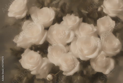  old parchment paper - background with transparent white roses - concept art - love - paint strokes - generative ai - valentines day background - oil painting