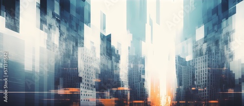 abstract corporate background with double exposure of the city. Generative AI