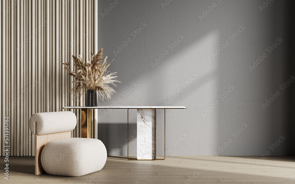 Minimalist gray modern living room interior background, living room mock up in scandinavian style, empty wall mockup, 3d rendering - obrazy, fototapety, plakaty 