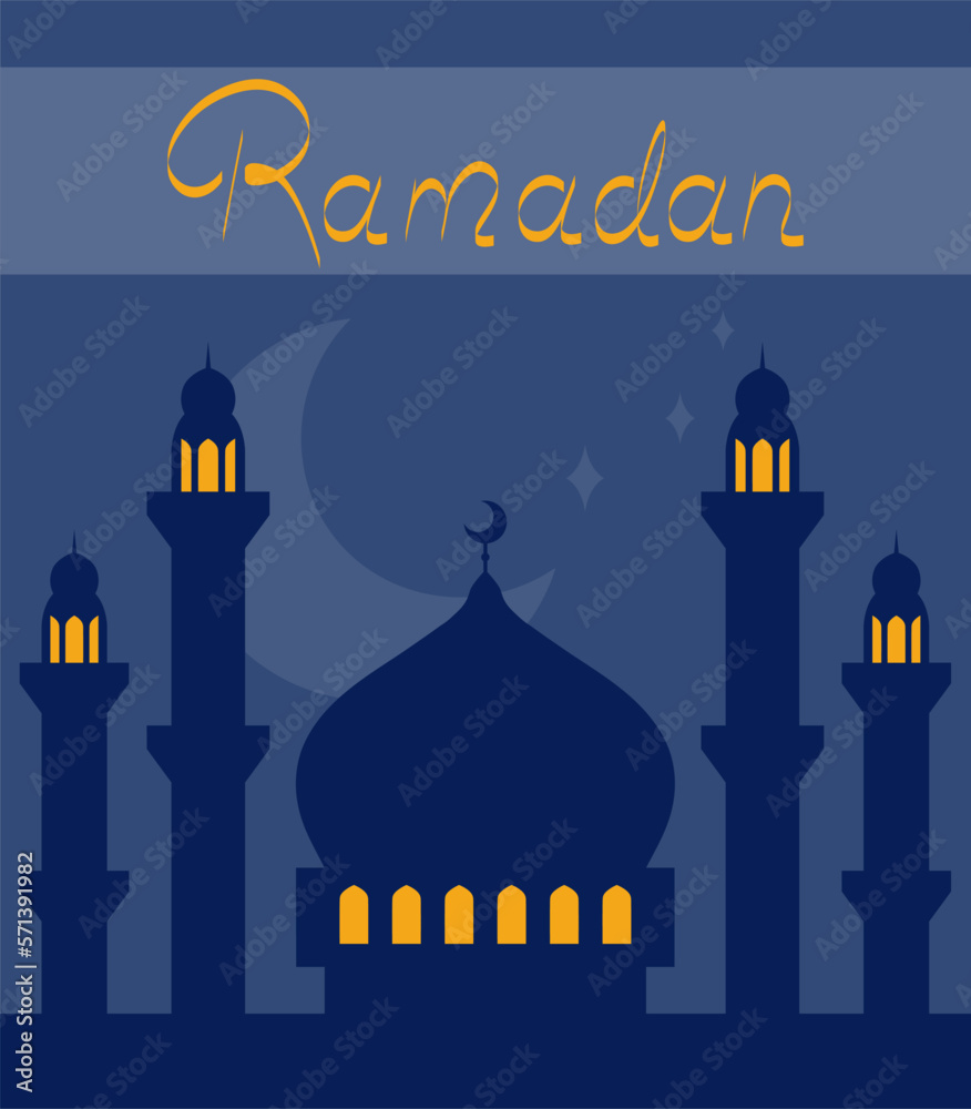 Obraz premium Ramadan Congratulation Postcard Or Banner For Islam Celebration Vector Illustration In Flat Style