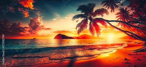 Beautiful panoramic sunset tropical paradise