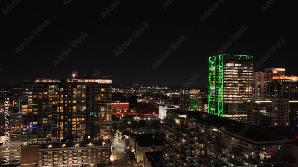 Drone video Atlanta city skyline of Downtown Atlanta Georgia shot in 4K at night. Drone video Atlanta city skyline of Downtown Atlanta Georgia shot in 4K at night.