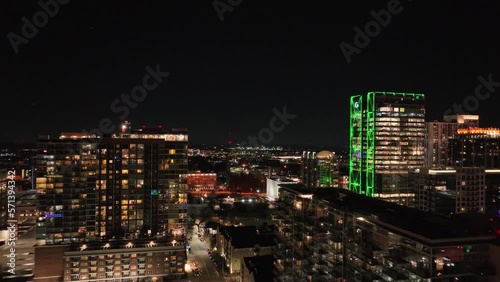Wallpaper Mural Drone video Atlanta city skyline of Downtown Atlanta Georgia shot in 4K at night. Torontodigital.ca