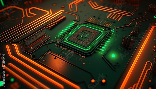 Technology cpu background. Pulses and signals from the chip propagate through the motherboard with Generative AI Technology.