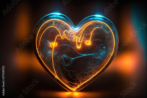 light painting neon heart, generative ai, generative, ai