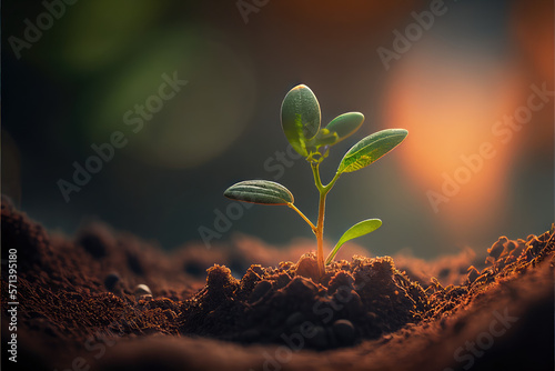 A young plant sprouts out of the ground, a macro photograph, naturalism, generative AI photo