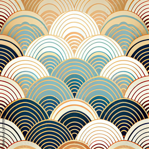 Japanese traditional pattern, ukiyo-e, waves, colorful