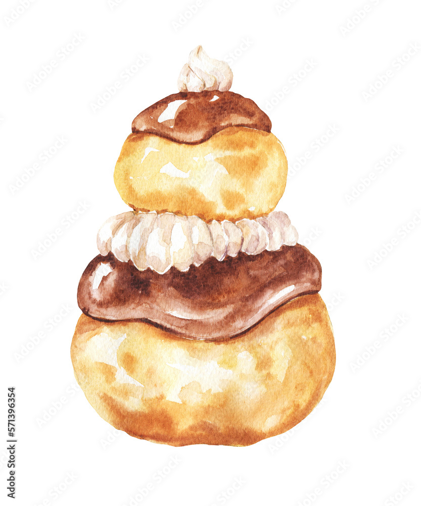 Watercolour Religieuse french dessert. Food illustration. Stock Illustration  | Adobe Stock