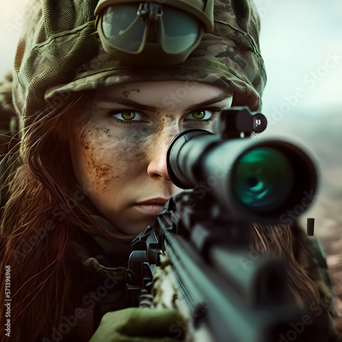 Female Sniper on battlefield, with generative AI