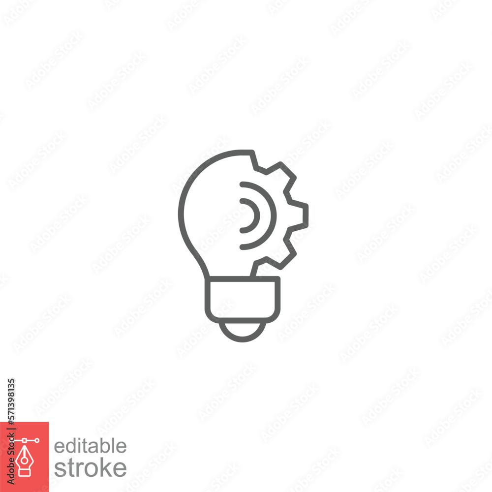 Light bulb line icon. Simple outline style. Idea with gear wheel machine, creative, lightbulb symbol, inspiration concept. Vector illustration isolated on white background. Editable stroke EPS 10. Light bulb line icon. Simple outline style. Idea with gear wheel machine, creative, lightbulb symbol, inspiration concept. Vector illustration isolated on white background. Editable stroke EPS 10.