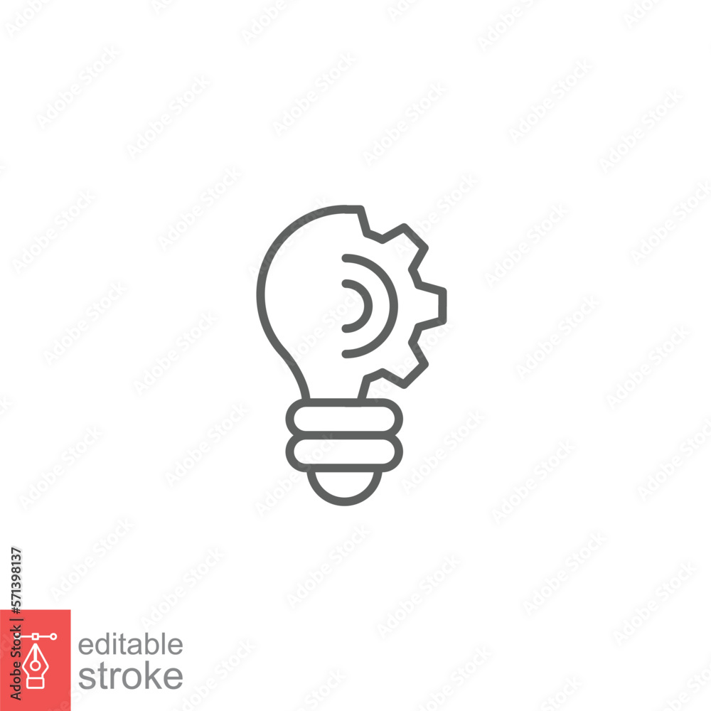 Light bulb line icon. Simple outline style. Idea with gear wheel machine, creative, lightbulb symbol, inspiration concept. Vector illustration isolated on white background. Editable stroke EPS 10. Light bulb line icon. Simple outline style. Idea with gear wheel machine, creative, lightbulb symbol, inspiration concept. Vector illustration isolated on white background. Editable stroke EPS 10.