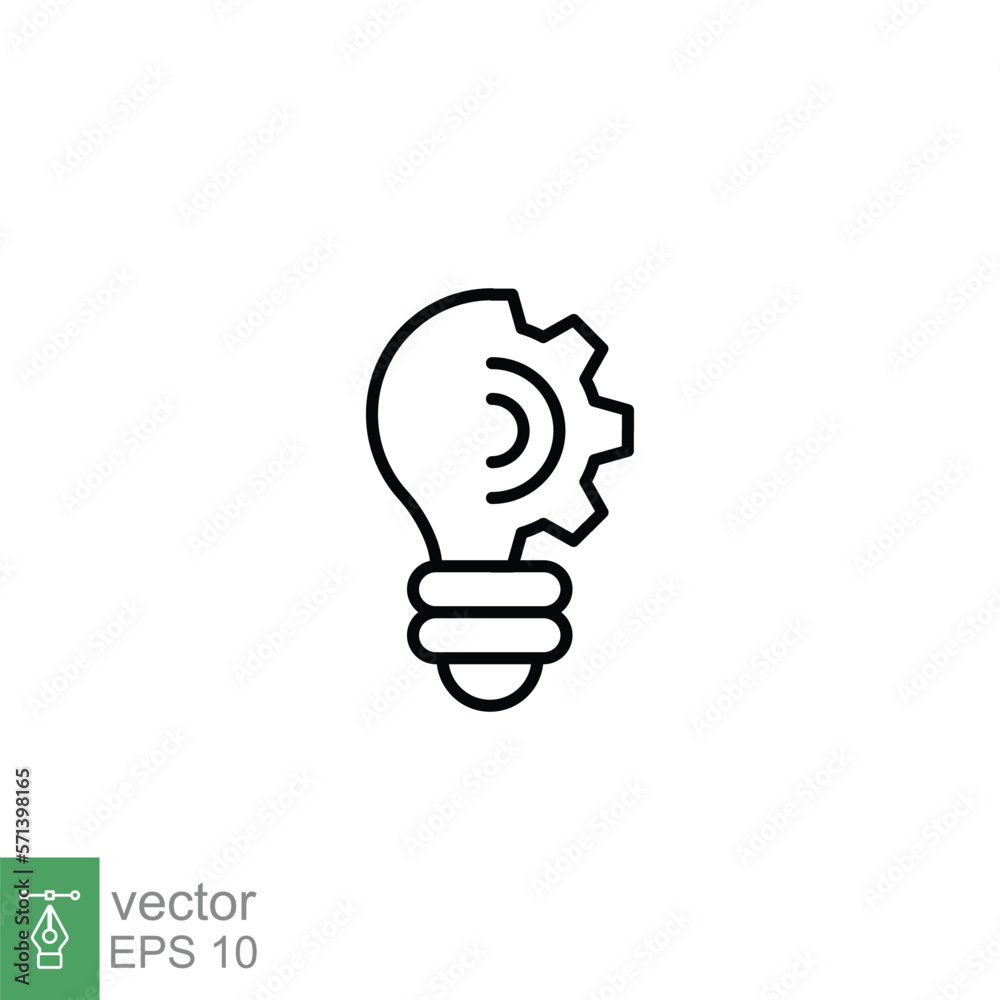 Light bulb line icon. Simple outline style. Idea with gear wheel machine, creative solution, lamp, lightbulb symbol, inspiration concept. Vector illustration isolated on white background. EPS 10. Light bulb line icon. Simple outline style. Idea with gear wheel machine, creative solution, lamp, lightbulb symbol, inspiration concept. Vector illustration isolated on white background. EPS 10.