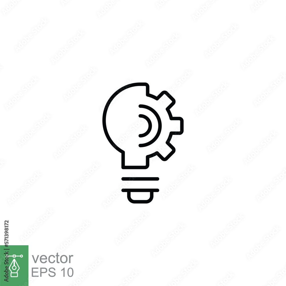 Light bulb line icon. Simple outline style. Idea with gear wheel machine, creative solution, lamp, lightbulb symbol, inspiration concept. Vector illustration isolated on white background. EPS 10. Light bulb line icon. Simple outline style. Idea with gear wheel machine, creative solution, lamp, lightbulb symbol, inspiration concept. Vector illustration isolated on white background. EPS 10.