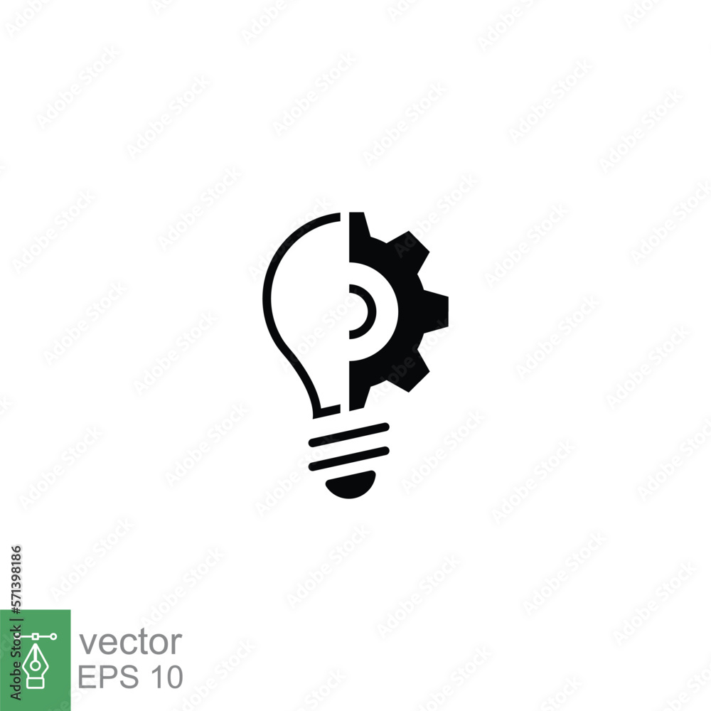 Light bulb glyph icon. Simple solid style. Idea with gear wheel machine, creative, lamp, silhouette lightbulb symbol, inspiration concept. Vector illustration isolated on white background. EPS 10. Light bulb glyph icon. Simple solid style. Idea with gear wheel machine, creative, lamp, silhouette lightbulb symbol, inspiration concept. Vector illustration isolated on white background. EPS 10.
