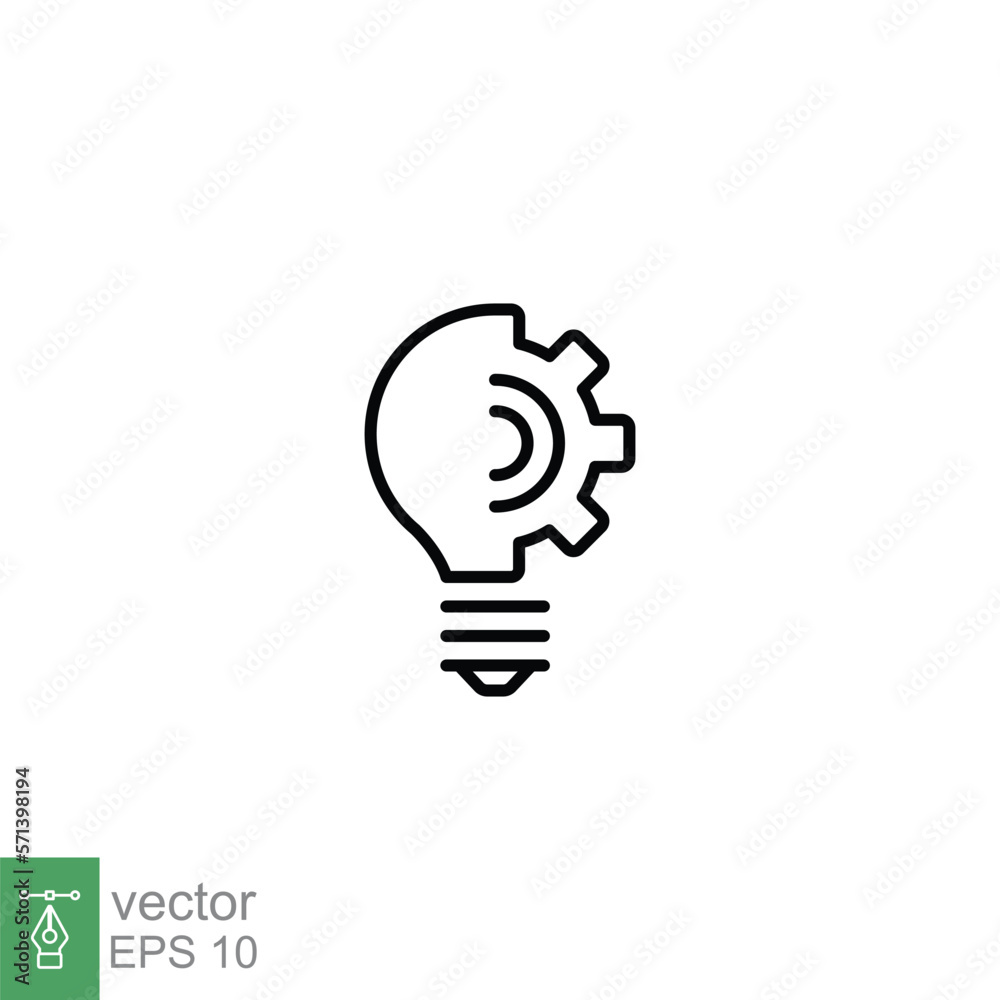 Light bulb line icon. Simple outline style. Idea with gear wheel machine, creative solution, lamp, lightbulb symbol, inspiration concept. Vector illustration isolated on white background. EPS 10. Light bulb line icon. Simple outline style. Idea with gear wheel machine, creative solution, lamp, lightbulb symbol, inspiration concept. Vector illustration isolated on white background. EPS 10.