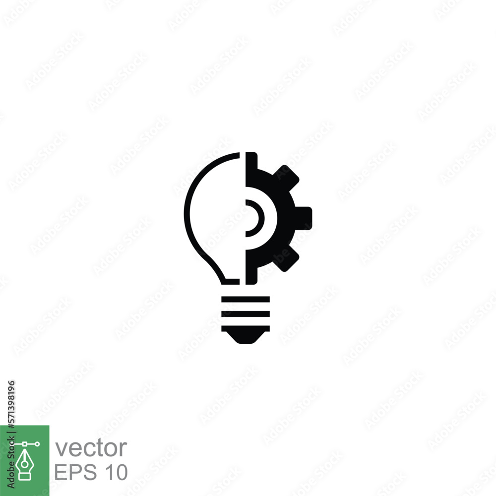 Light bulb glyph icon. Simple solid style. Idea with gear wheel machine, creative, lamp, silhouette lightbulb symbol, inspiration concept. Vector illustration isolated on white background. EPS 10. Light bulb glyph icon. Simple solid style. Idea with gear wheel machine, creative, lamp, silhouette lightbulb symbol, inspiration concept. Vector illustration isolated on white background. EPS 10.