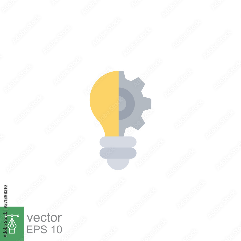 Light bulb icon. Simple flat style. Idea with gear wheel machine, creative solution, lamp, lightbulb symbol, inspiration concept. Vector illustration isolated on white background. EPS 10. Light bulb icon. Simple flat style. Idea with gear wheel machine, creative solution, lamp, lightbulb symbol, inspiration concept. Vector illustration isolated on white background. EPS 10.