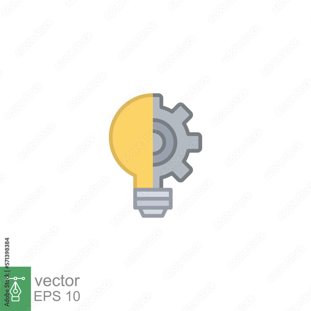 Light bulb icon. Simple filled outline style. Idea with gear wheel machine, creative solution, lamp, lightbulb symbol, inspiration concept. Vector illustration isolated on white background. EPS 10.