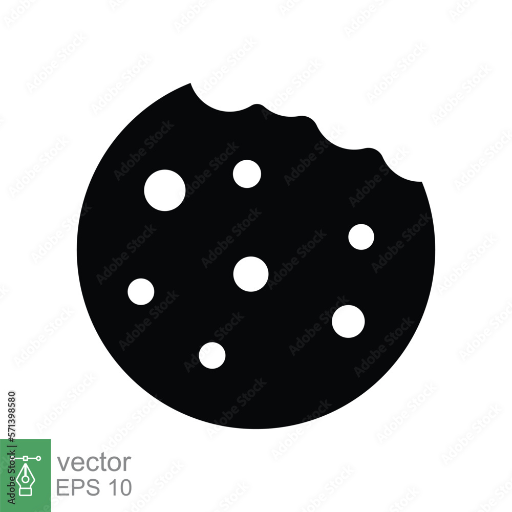 Cookie biscuit icon. Simple solid style sign. Browser concept for app and web design. Glyph, silhouette symbol. Vector illustration isolated on white background. EPS 10. Cookie biscuit icon. Simple solid style sign. Browser concept for app and web design. Glyph, silhouette symbol. Vector illustration isolated on white background. EPS 10.