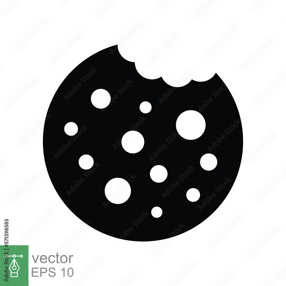 Cookie biscuit icon. Simple solid style sign. Browser concept for app and web design. Glyph, silhouette symbol. Vector illustration isolated on white background. EPS 10. Cookie biscuit icon. Simple solid style sign. Browser concept for app and web design. Glyph, silhouette symbol. Vector illustration isolated on white background. EPS 10.