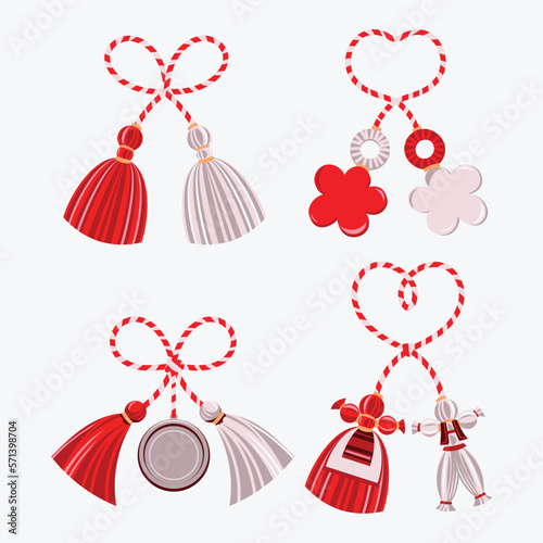 Set of Martisor Elements mean Moldovan  Romanian and Bulgarian symbol for spring beginning