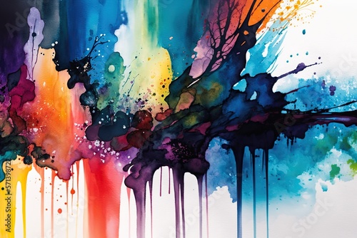 abstract watercolor painting featuring vibrant colors blends and dripping effects used to convey creativity and emotion  concept of Expressionism and Impasto  created with Generative AI technology