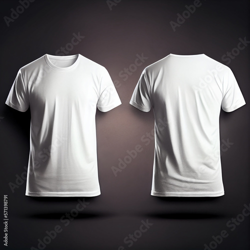 Blank t-shirt mockup, white tee front and back view. Generative AI