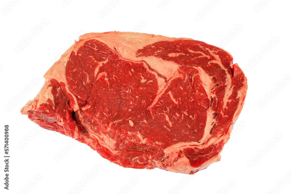 Fototapeta premium closeup raw rib eye steak isolated on white background