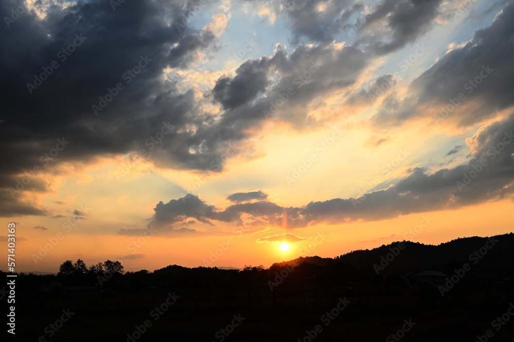 Beautiful sky sunlight, Sunrise or sunset and shines sky with clouds colorful and mountain background - Twilight cloud on sky in countryside Beautiful sky sunlight, Sunrise or sunset and shines sky with clouds colorful and mountain background - Twilight cloud on sky in countryside