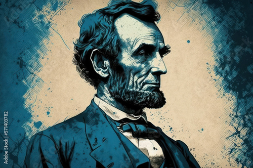 Portrait hand drawn of Abraham Lincoln vintage style background. generative ai.