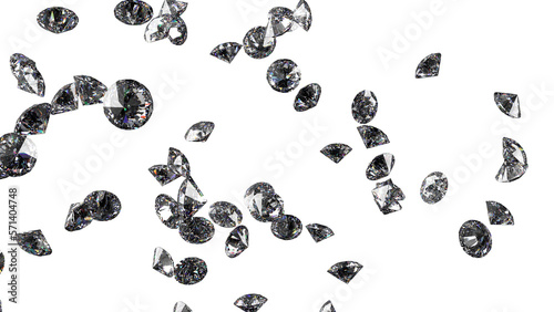 Shiny Diamonds on white surface background. Concept image of luxury living  expensive things and high added value. 3D CG. High resolution. PNG file format.