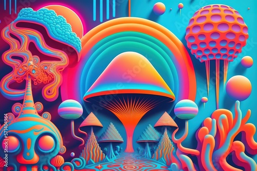Psychedelic lysergic colorful banner. Perfect for printing, festival banner, copy space. Generative AI illustration photo