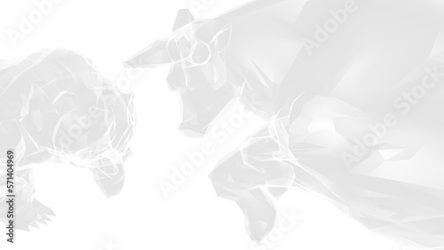 X-ray bull and bear sculpture staring at each other in dramatic contrasting light representing financial market trends under white background. Concept images of stock market. 3D CG. PNG file format.