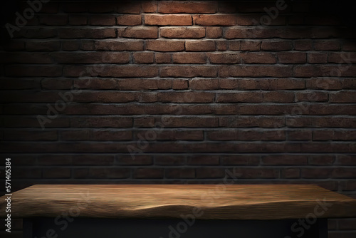 old brick wall with wooden floor, generative ai