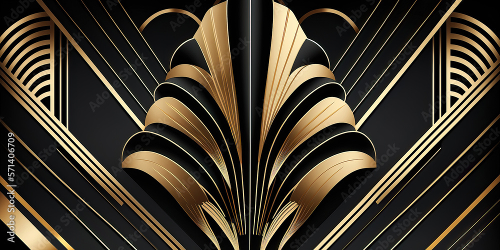 abstract luxury golden art deco decoration background with decorative lines, generative ai abstract luxury golden art deco decoration background with decorative lines, generative ai