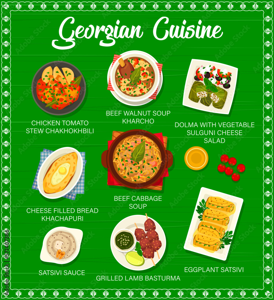 Georgian cuisine restaurant meals vector page