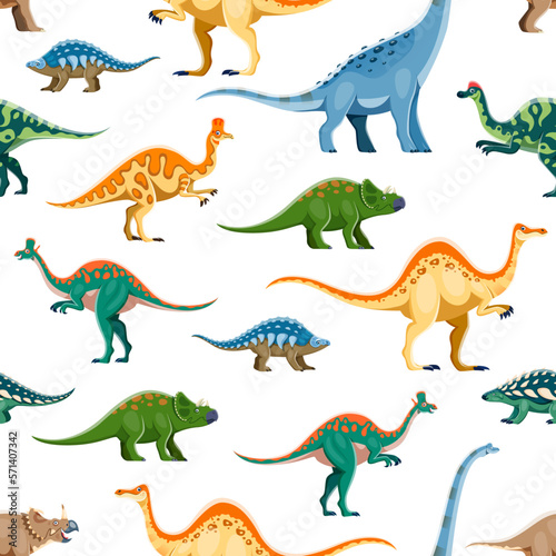 Fototapeta Naklejka Na Ścianę i Meble -  Cartoon dinosaur characters seamless pattern