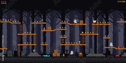 Night forest and cemetery game level screen map