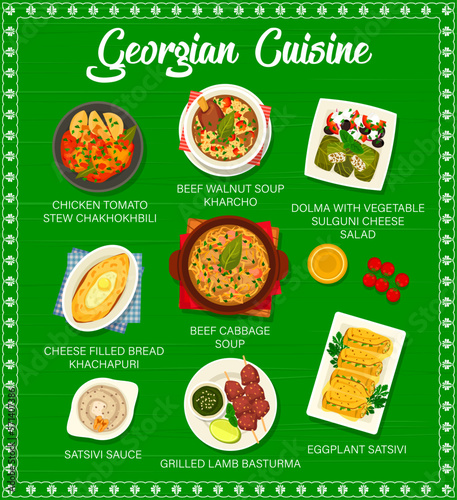 Georgian cuisine restaurant meals vector page