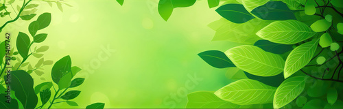 spring green leaves panoramic header background  generative ai