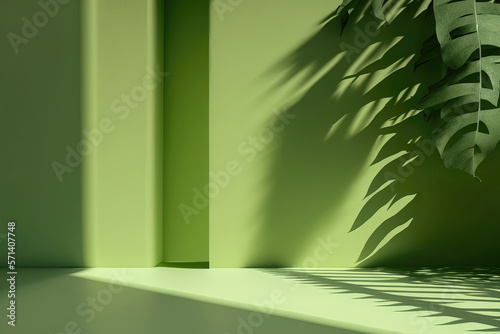 abstract background with green wall with plant shadows on the wall  generative ai