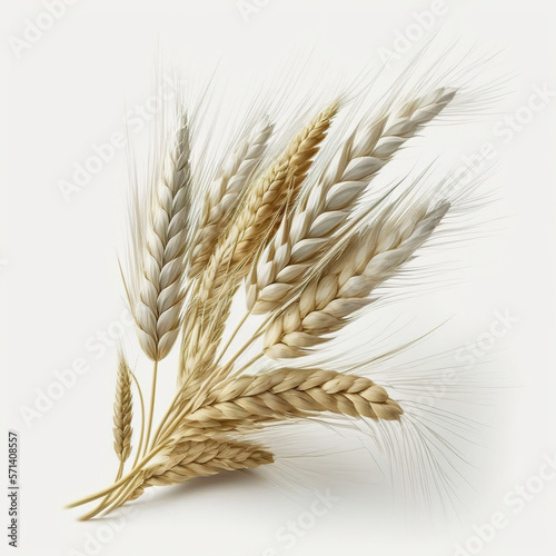 Barley, leaves invaginated at each stem node, long, erect and glabrous. 3D realistic illustration. On white background. Generative AI photo