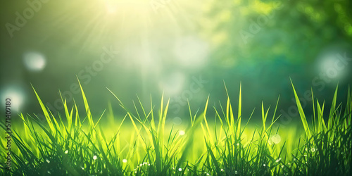 spring sunny green grass background, generative ai