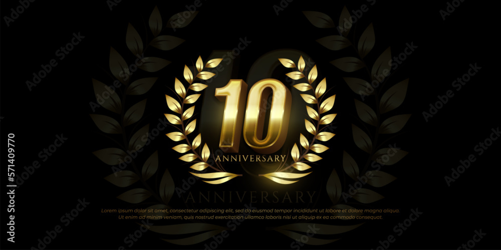 Realistic luxury gold Gradient 10th anniversary or birthday cards on ...